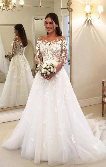 Cheap Off-the-shoulder Long Sleeve Floor-length Lace Wedding Dress