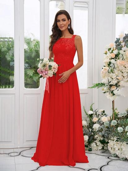 Chiffon Long Square Sleeveless Evening Dresses With Lace_17