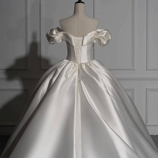 Romantic Off-the-shoulder Satin Ball Wedding Dress_6