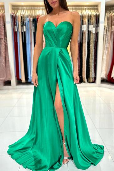 Sweetheart Floor-Length Satin Slit Prom Dress_5