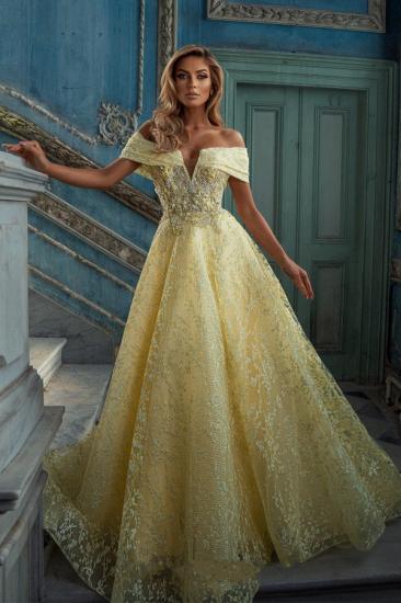 V-neck off-the-shoulder daffodils floor-length evening dress锝淎-line card-shoulder ball gown