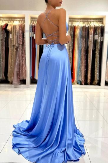 Simple Long Blue Slit Evening Dress | Prom Dress Cheap_2