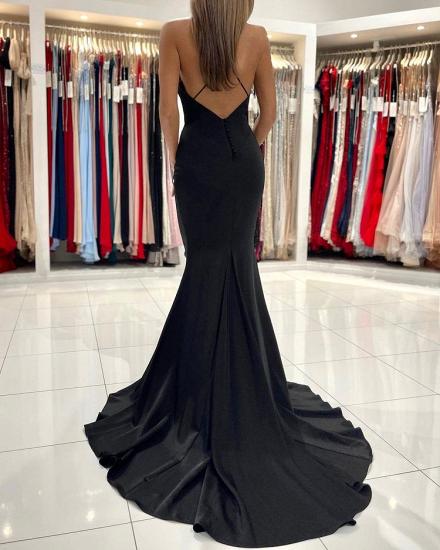 Simple Black Spaghetti Strap V Neck Mermaid Evening Dress | Cheap Long Prom Dresses_2