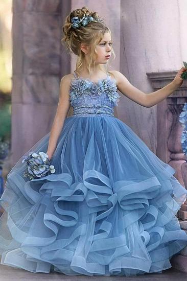 Strapless Gray-blue Frilly Fluffy Princess Flower Girl Dress_2