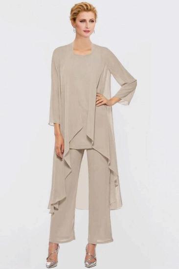 Chiffon Asymmetrical Scoop 3/4 Sleeves Two Piece MotherDress