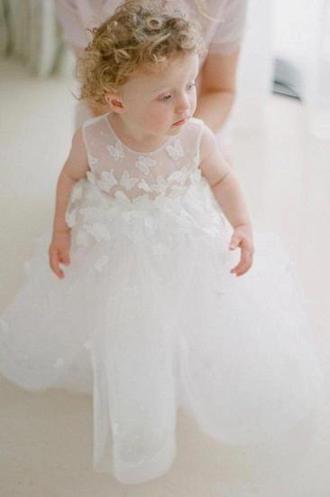 Cute Sleeveless White Tulle Lace Flower Girl Dress