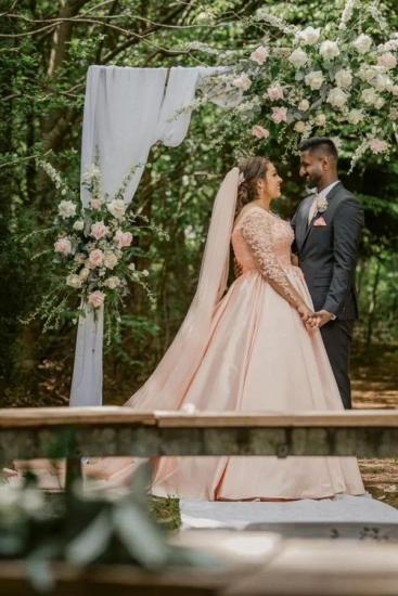 Pink Princess Elegant Wedding Dress | Lace Sleeve Wedding Dress_5