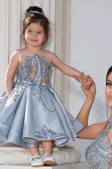 Silver Satin Sequin Pearl Sleeveless Girl Dress