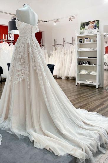 Trendy Off-Shoulder Aline Lace Appliquéd Backless Bridal Gown_3