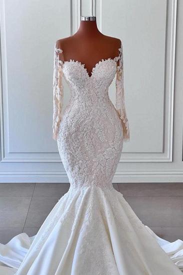 Gorgeous Sweetheart Long Sleeve White Mermaid Wedding Dress_2