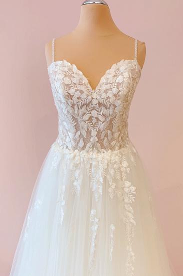 White Heart Neck Sleeveless Wedding Dress A-Line | Lace Wedding Dress_3