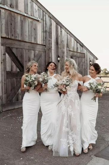 Off the Shoulder Inexpensive A-Line Lace Wedding Dresses | Boho Wedding Dresses_3