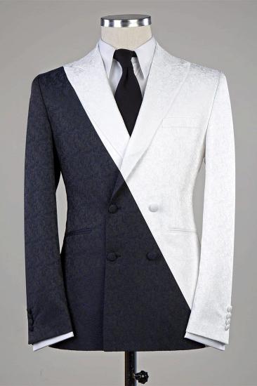Latest Design White And Black Double Breasted Peaked Lapel Slim Fit Men Suits_1