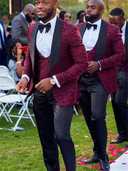 New Fashion Red Jacquard Shawl Lapel Suit | Wedding Groomsmen Dresses Online