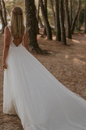 A Line Lace V-Neck Spaghetti Straps Bohemian Wedding Dress_2