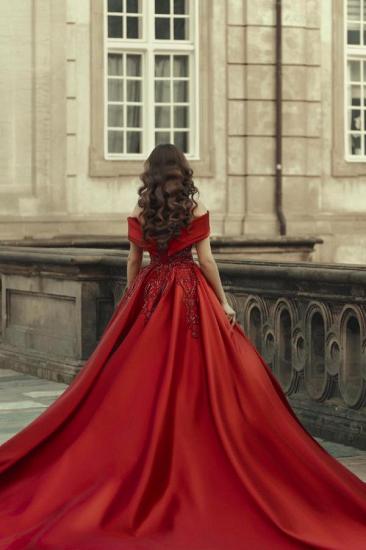 Burgundy Off-shoulder Satin Lace Wedding Dress_2