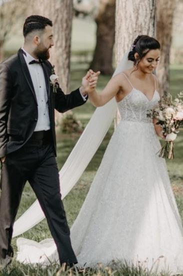 A Word Sequined White Wedding Dress With Belt | Sleeveless Wedding Dress