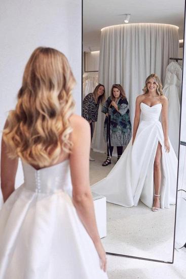 Simple A-line trailing heart-shaped slit sleeveless wedding dress