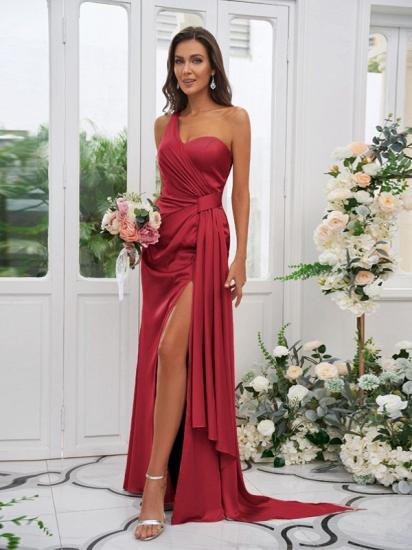 One Shoulder Sweetheart Sleeveless Side Slit Evening Dresses_6