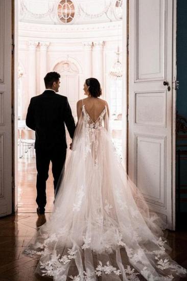 Elegant And Simple A-line Tulle Spaghetti Straps Lace Wedding Dress_6