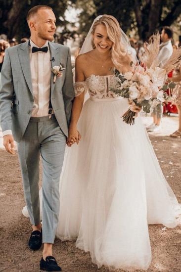 Simple A-line card shoulder lace and tulle wedding dress