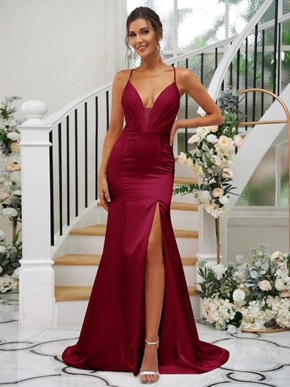 Pink Simple V-Neck Straps Side Slit Evening Dresses_7