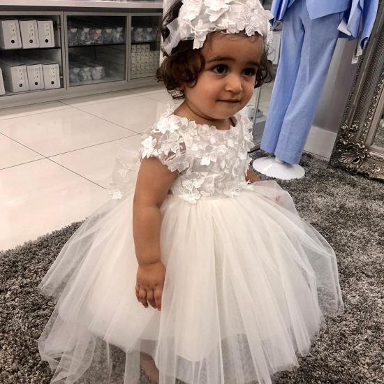 White Short-sleeved Lace Three-dimensional Flower Shaggy Dress_2
