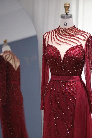 Sparkly Burgundy Long Sleeve Mermaid Prom Dresses Luxus Evening Gowns_2