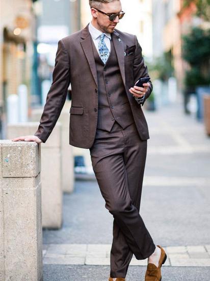 Trendy Brown Tailored Men's Suit with Cover Pocket | 2-Button Formal Business 3-Piece Set