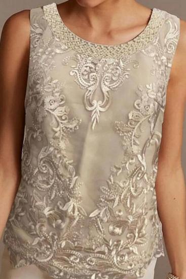 Jumpsuit/Pants Separate Scoop Neck Floor Chiffon Lace Mother of the Bride Dress with Sequins_5