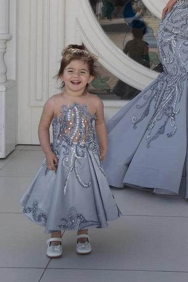 Silver Satin Sequin Pearl Sleeveless Girl Dress_2