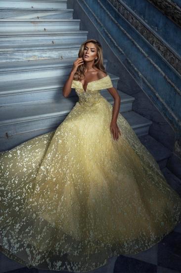 V-neck off-the-shoulder daffodils floor-length evening dress锝淎-line card-shoulder ball gown_2