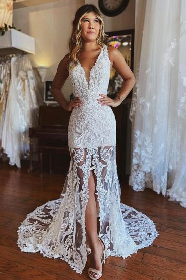 Fashion Lace Front Split Mermaid Wedding Dress