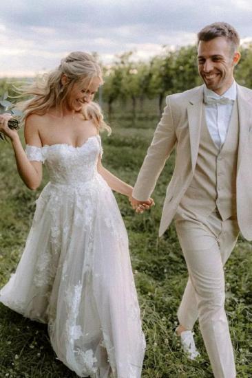 Off the Shoulder Inexpensive A-Line Lace Wedding Dresses | Boho Wedding Dresses_5