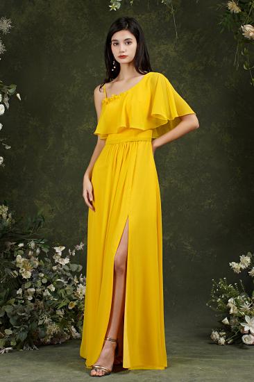 One Shoulder Pleated Front Slit Bridesmaid Dress_3