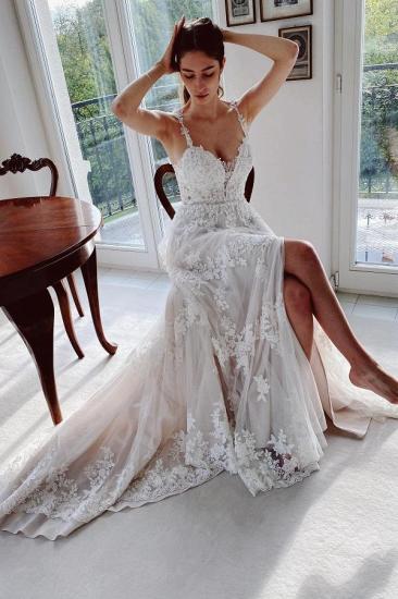 Elegant White Tulle Lace Wedding Dress | Sleeveless Simple Bridal Gown