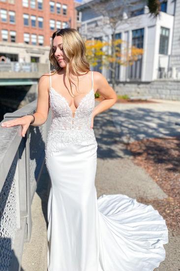 Sweetheart Thin Shoulder Strap Appliquéd Lace Wedding Dress | Simple Mermaid Suspender Wedding Dress
