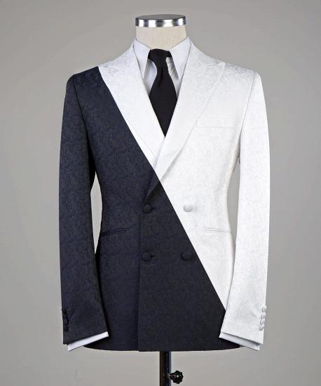 Latest Design White And Black Double Breasted Peaked Lapel Slim Fit Men Suits_3