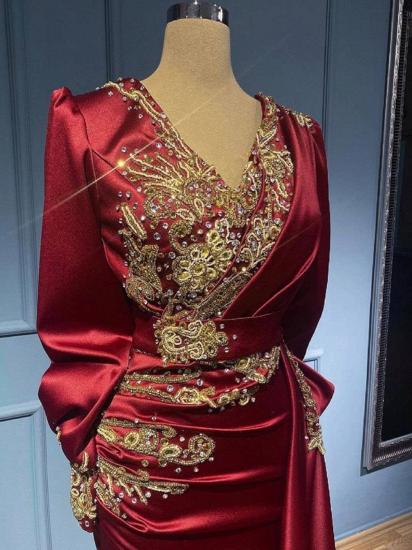 Modern V-Neck Red Long Sleeve Evening Gown | Crystal Ball Gown_3