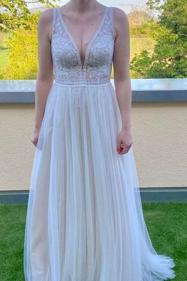 Simple A-neck V-neck lace wedding dress | cheap bohemian wedding dress