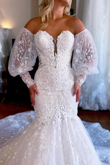 Heart-shaped collar lace retro mermaid wedding dress_4