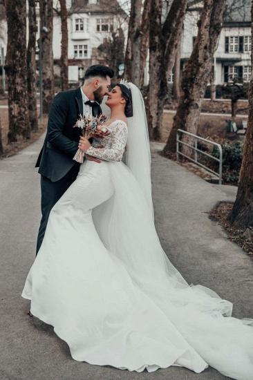 Designer V Neck Sleeve Lace Mermaid Wedding Dress