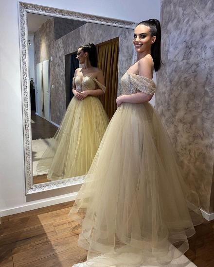 Beautiful A-Line Off-Shoulder Tulle Wedding Dress with Floor Ruffles | Shop Wedding Dresses Online_3