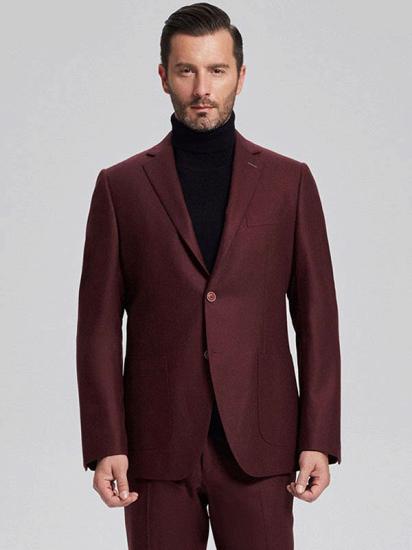 Unique Burgundy Solid Patch Pocket Men's Suit | One Button Solid Suit Sale