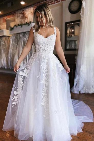 Simple V-neck Off-the-shoulder Lace Wedding Dress_2