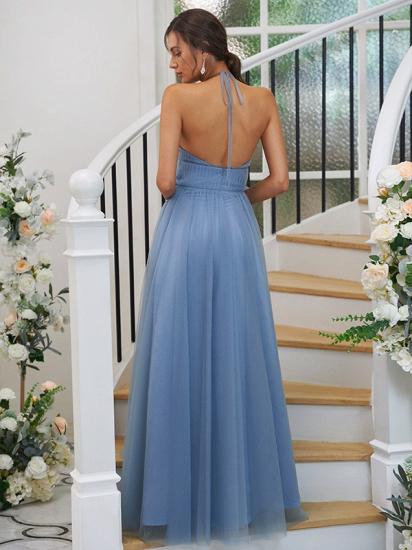 Designer Long Halter Sleeveless Evening Dresses Blue | Tulle Prom Dresses Cheap_3