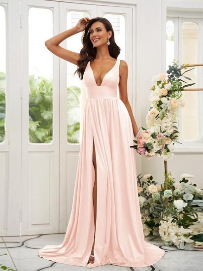 Cheap Gold Long V-Neck A-line Bridesmaid Dresses_26