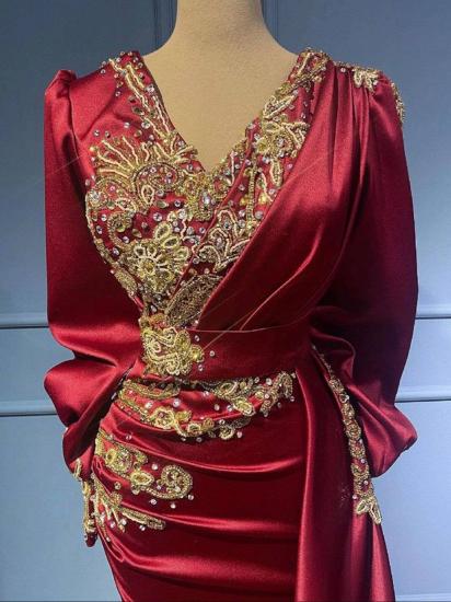 Modern V-Neck Red Long Sleeve Evening Gown | Crystal Ball Gown_5