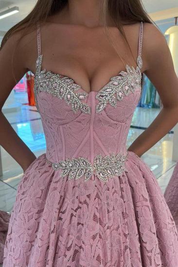 Designer Sweetheart A-Line Evening Dress in Lace | Long Pink Ball Gown_2