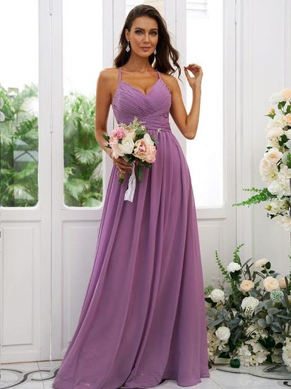 Lilac Chiffon V-Neck Spaghetti Straps Bridesmaid Dresses Simple_2